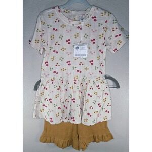 Kate Quinn Pointelle Ditsy Oatmeal Flower Peplum Top & Ruffle Shorts Set 8Y NWT